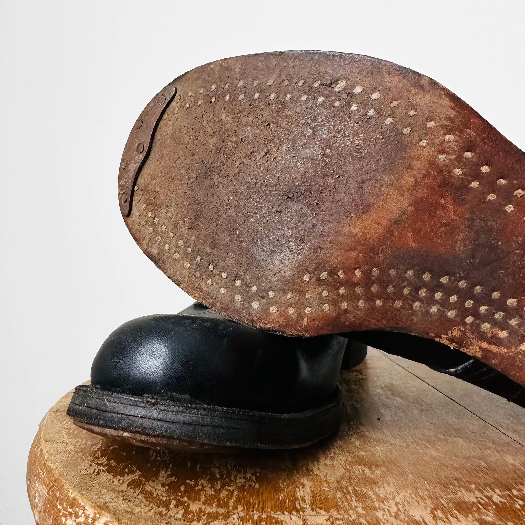 1940s - 1950s Well-Worn Black Leather Military Style Combat Boot Lace-Up Tap Dance Boots - Sz. 39