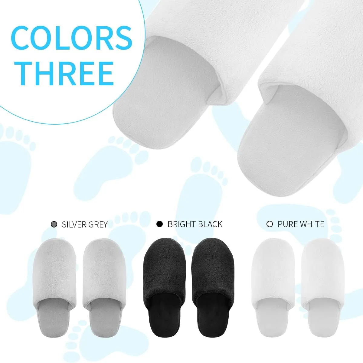 3-Pair Luxury Spa Slippers - Cotton Memory Foam Non-slip Closed Toe Washable Slippers for Hotel,Guest,Travel,Bride,Women and Men