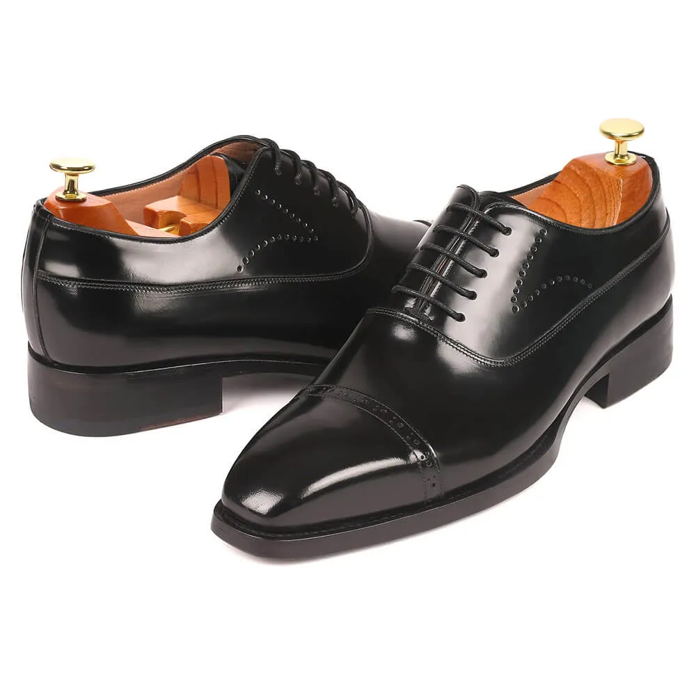 7 CM / 2.76 Inches CMR CHAMARIPA Goodyear Welted Elevator Shoes for Men - Black Cap Toe Oxfords