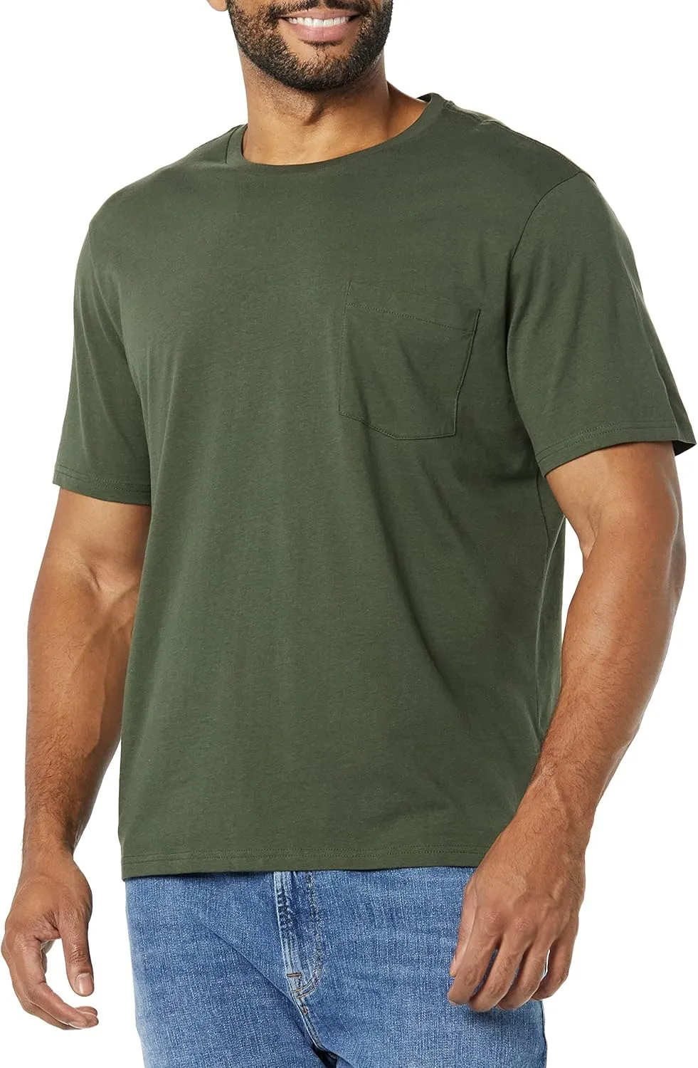Amazon Essentials Men's T-Shirts, Short-Sleeve Crewneck Pocket, Cotton, 2-Pack