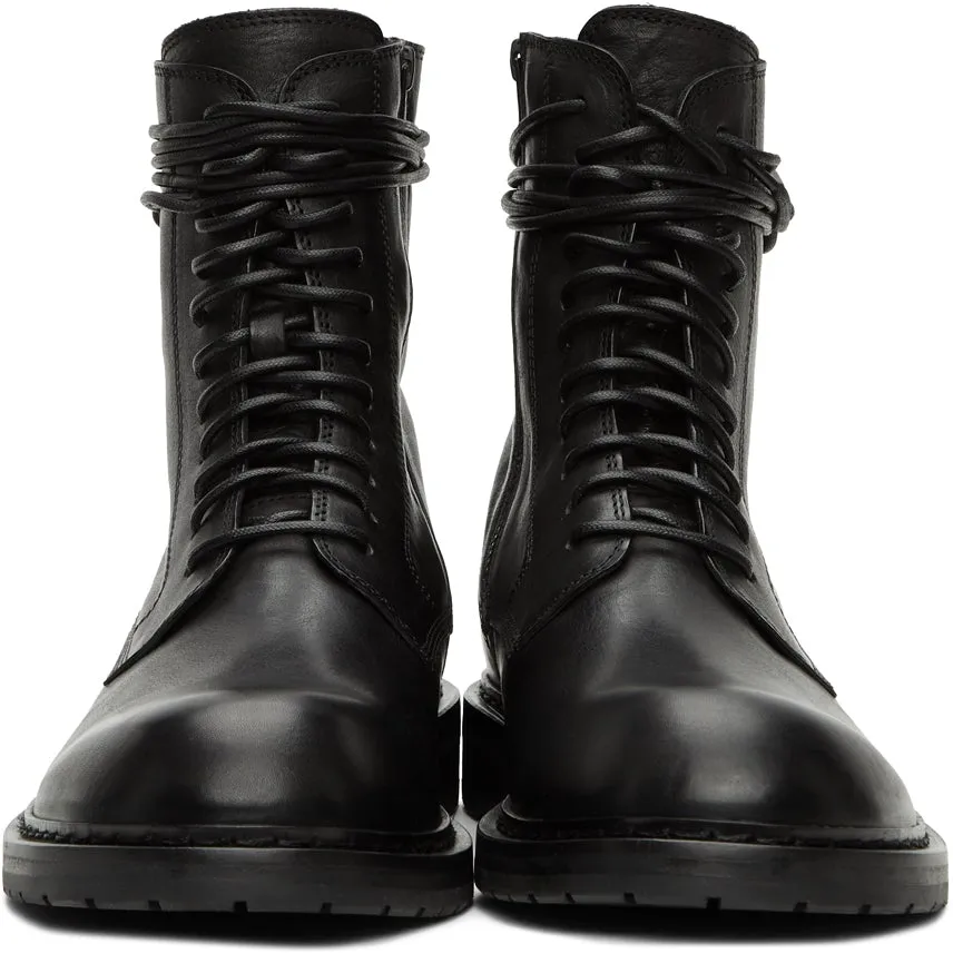 Ann Demeulemeester Black Lace-Up Combat Boots