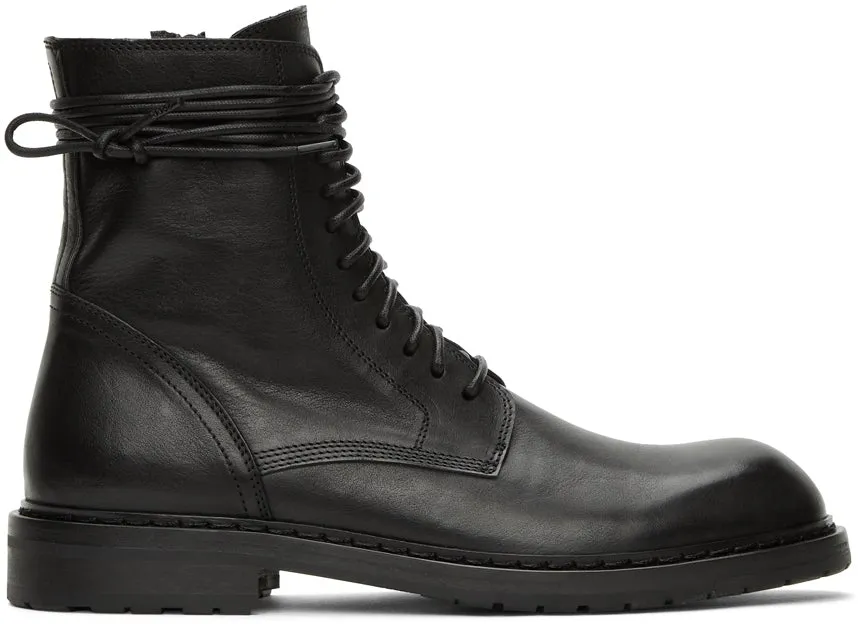 Ann Demeulemeester Black Lace-Up Combat Boots