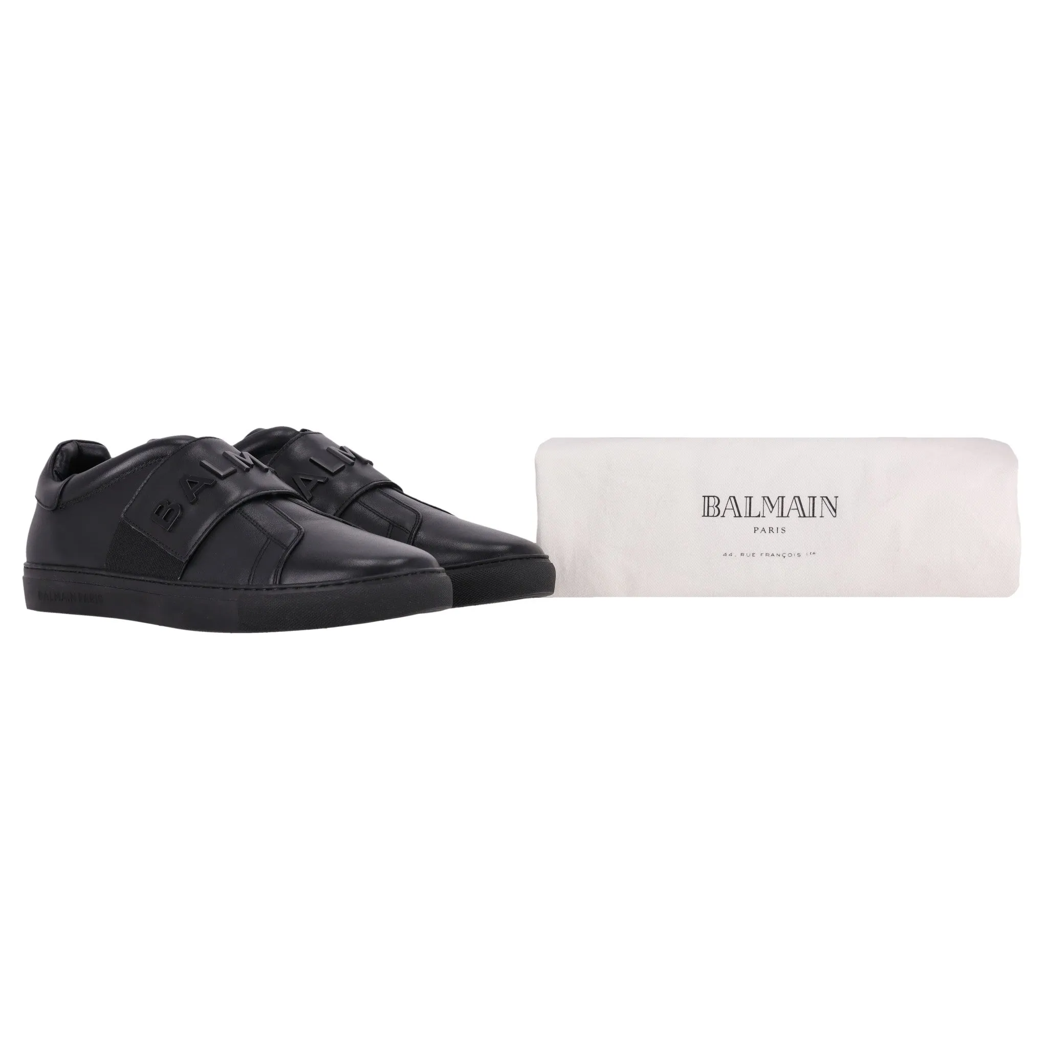 Balmain Leather Logo Slip-On Sneakers. Size 43