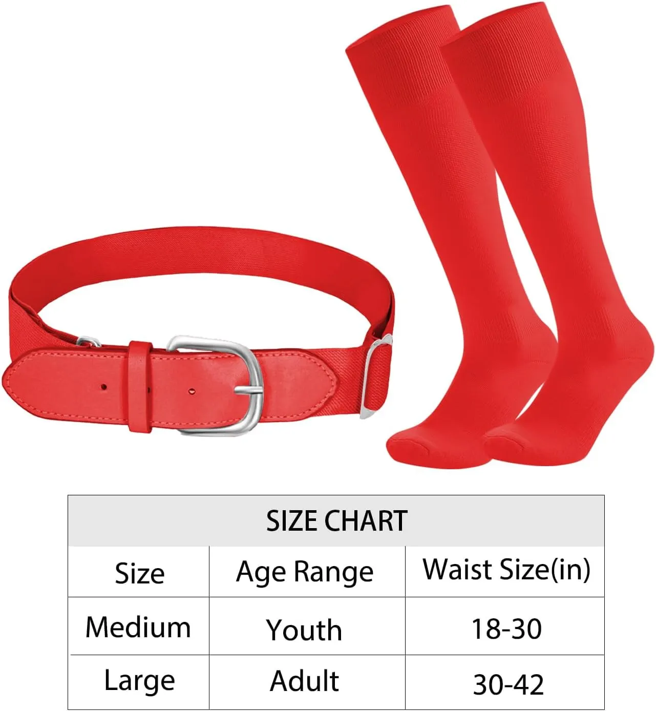 Baseball Softball Socks and Belt Combo Set for Youth Boys Girls Adult