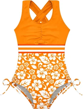 BFUSTYLE Girls One Piece Swimsuit Cute Striped Bathing Suit Hawaii Swimwear 4-13 Years