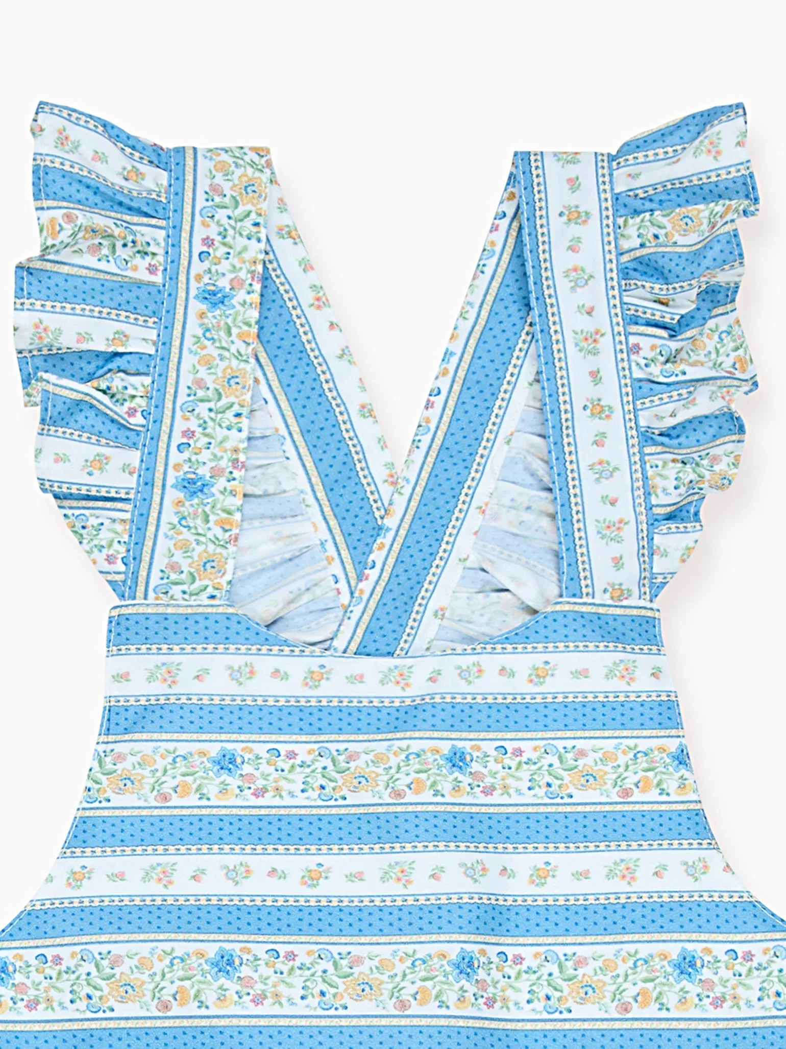 Blue Floral Stripe Rontina Baby Girl Romper Overalls