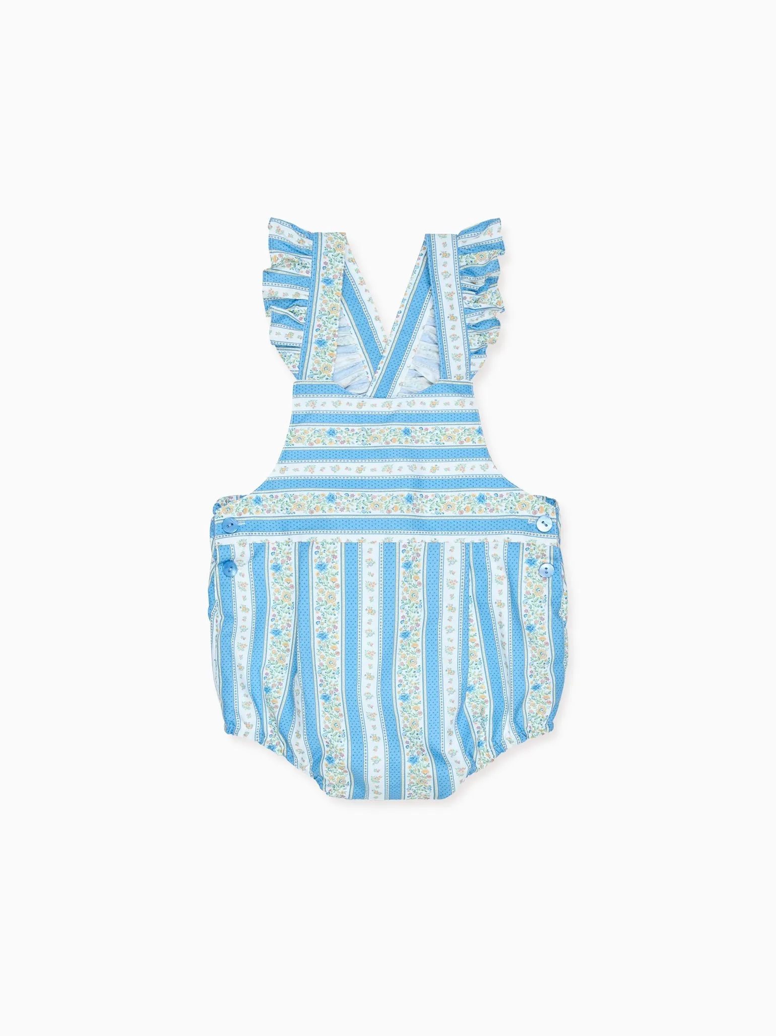 Blue Floral Stripe Rontina Baby Girl Romper Overalls