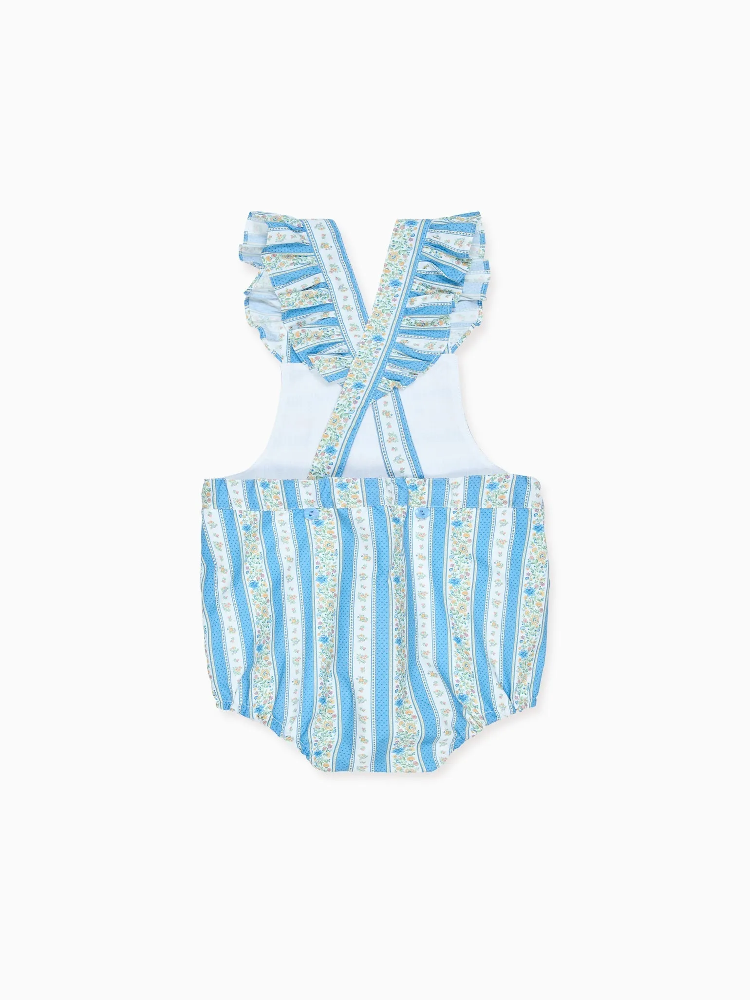 Blue Floral Stripe Rontina Baby Girl Romper Overalls