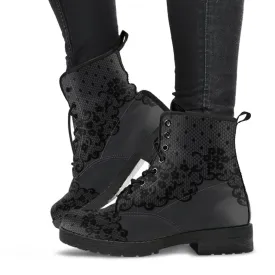 Combat Boots-Gothic Lace Print 102 Gray