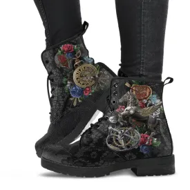 Combat Boots - Steampunk Inspired Design #11 with Black Lace Print | Women's Boots, Handmade Boots, Custom Shoes