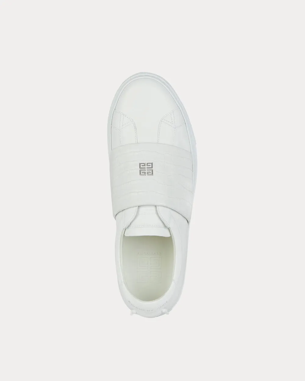 Crocodile Effect Webbing White Slip On Sneakers