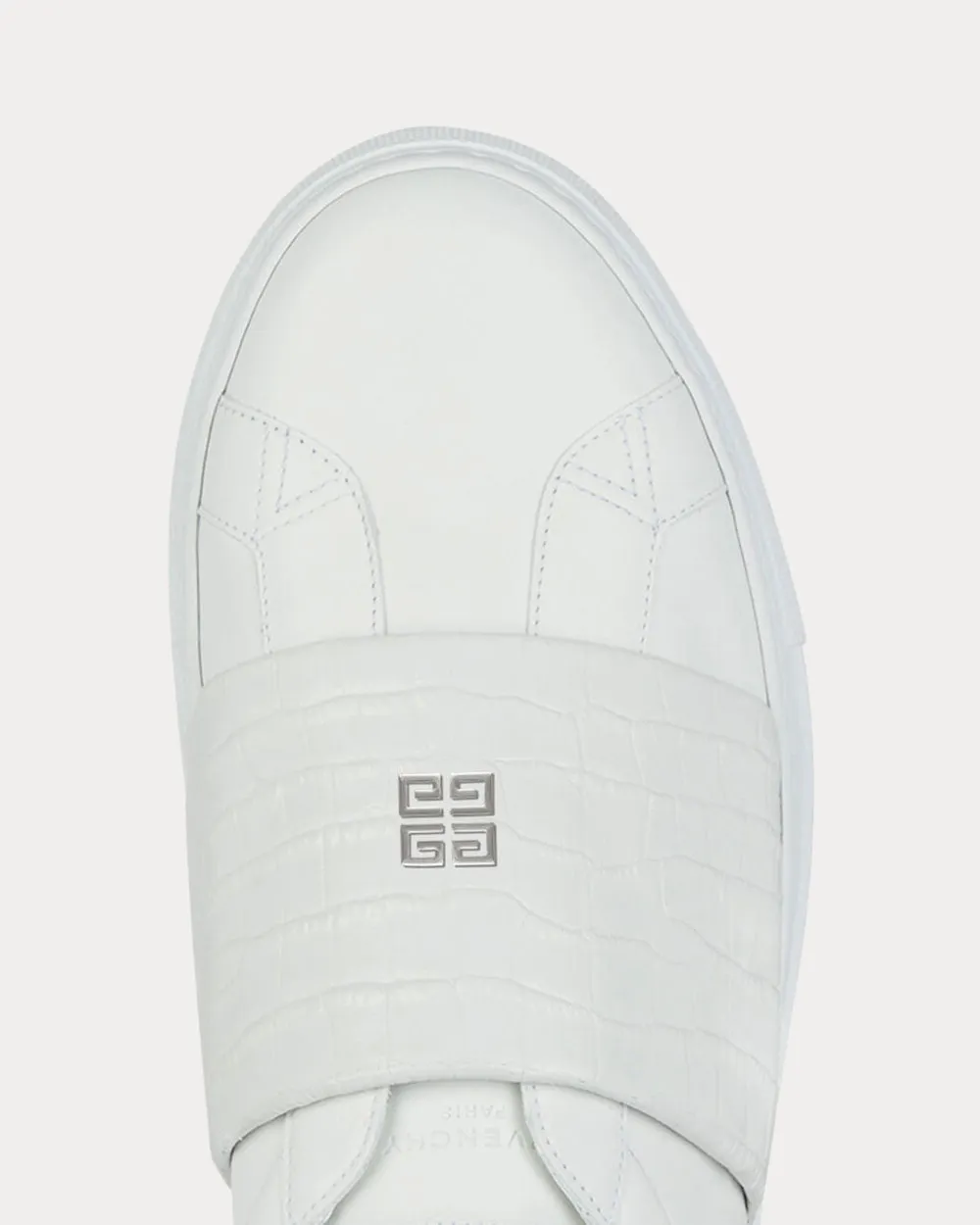 Crocodile Effect Webbing White Slip On Sneakers