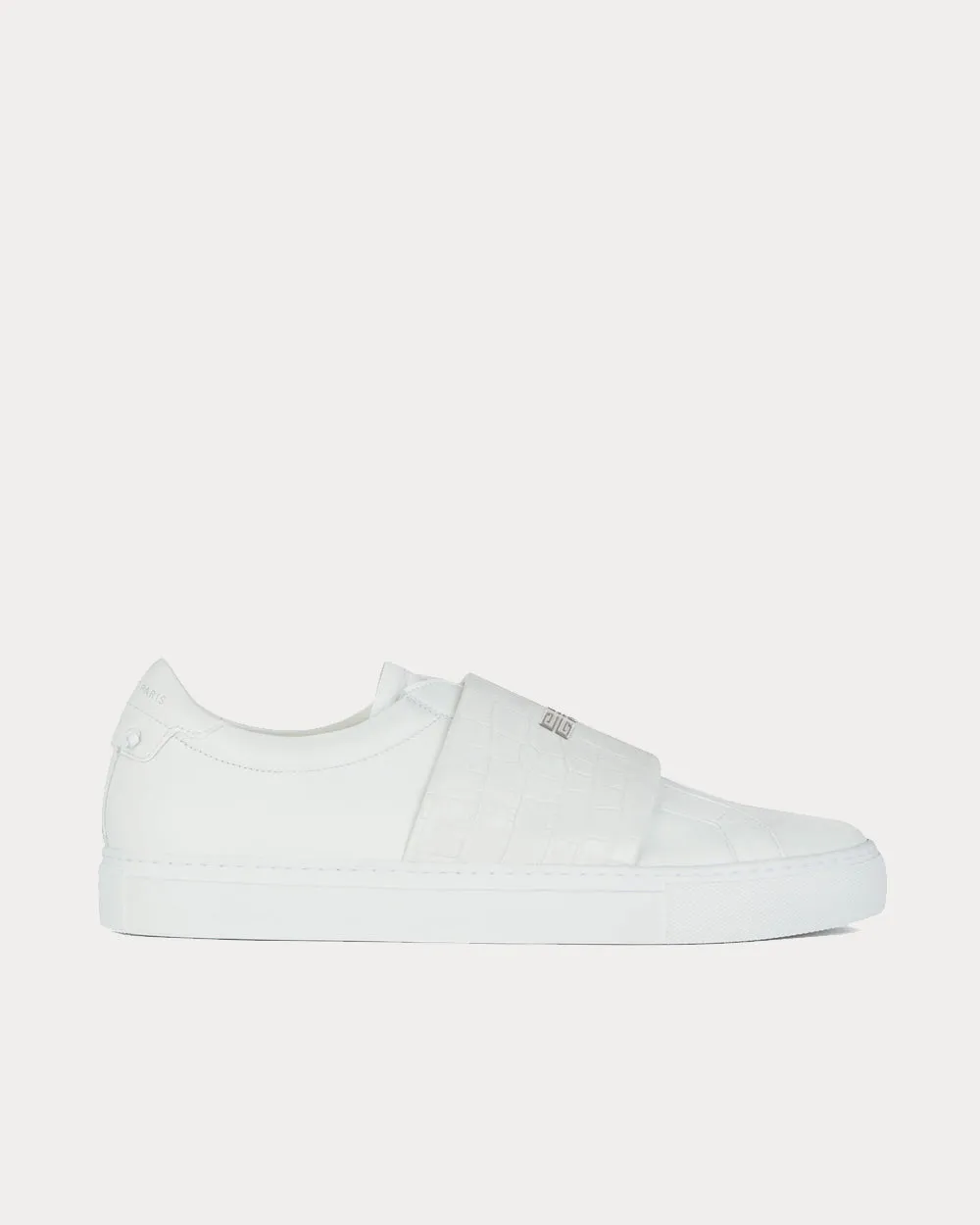 Crocodile Effect Webbing White Slip On Sneakers