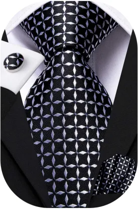 Hi-Tie Mens Plaid Ties Classic Paisley Necktie with Handkerchief Cufflinks Set Business Stripe Tie