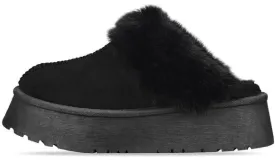 H.O.S Black Womens Faux Fur Platform Mules Slippers Fluffy Shoes (Buy Size Up)