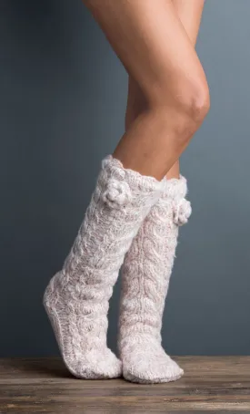 Lemon Marshmallow Twist Slipper With Flower & Fur-Vanilla Cream