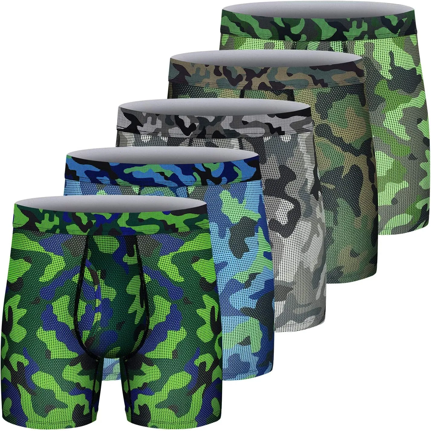 longfor Mens Boxer Briefs Mesh Knit Fast Dry Performance Sport Boxer Briefs No Ride-up 6????Athletic Underwear with Fly for Men