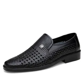 Luxury Brand Genuine Leather Fashion Men Business Dress Loafers Pointed Toe Black Shoes Oxford Breathable Formal Wedding Shoes
