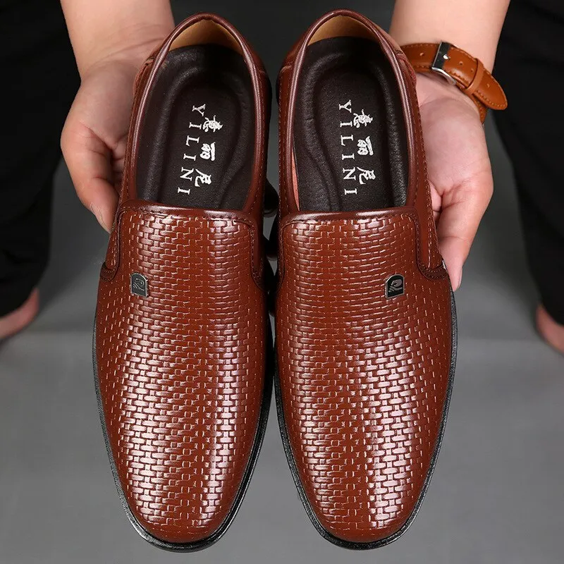 Luxury Brand Genuine Leather Fashion Men Business Dress Loafers Pointed Toe Black Shoes Oxford Breathable Formal Wedding Shoes