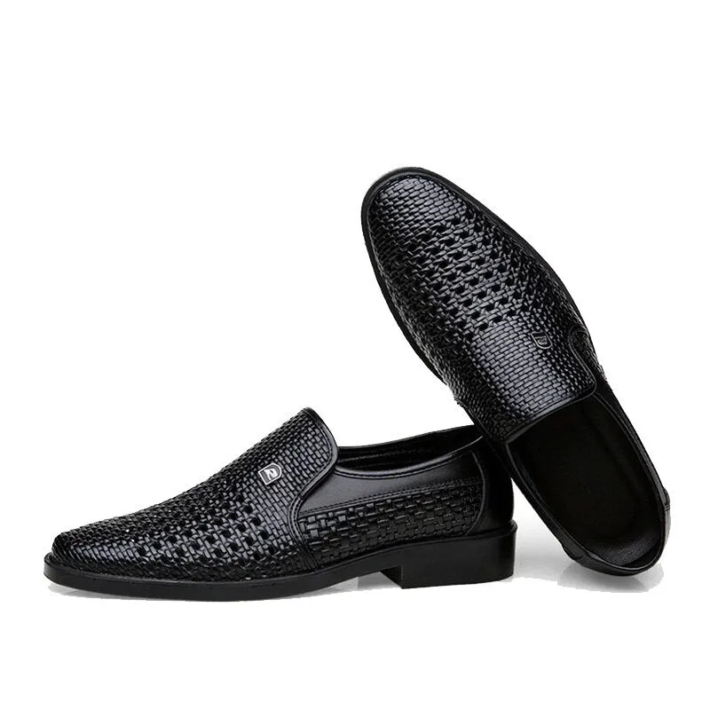 Luxury Brand Genuine Leather Fashion Men Business Dress Loafers Pointed Toe Black Shoes Oxford Breathable Formal Wedding Shoes