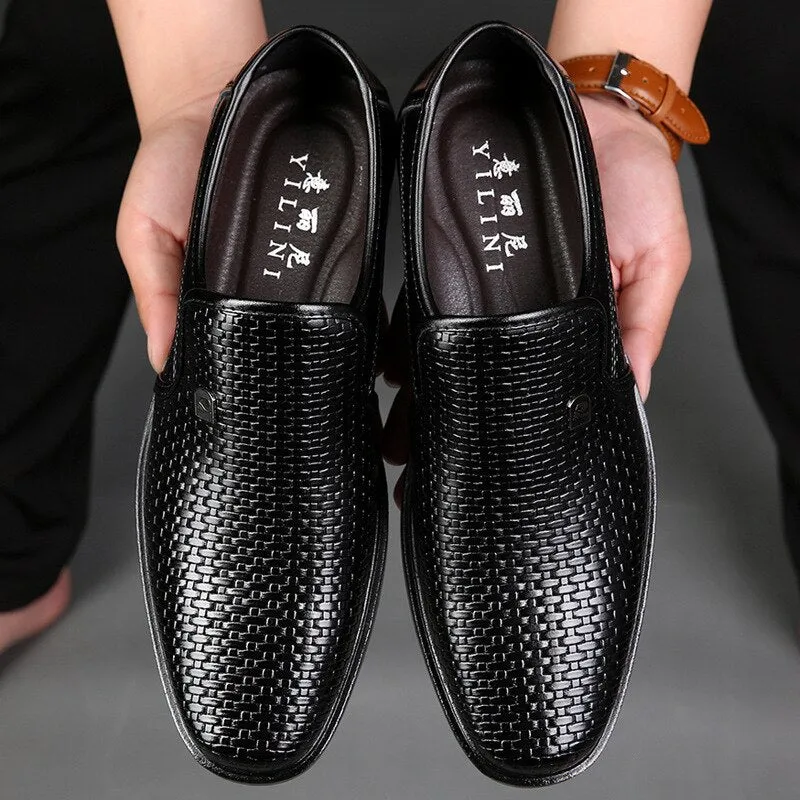 Luxury Brand Genuine Leather Fashion Men Business Dress Loafers Pointed Toe Black Shoes Oxford Breathable Formal Wedding Shoes