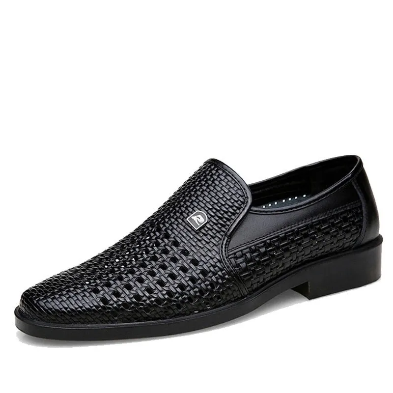 Luxury Brand Genuine Leather Fashion Men Business Dress Loafers Pointed Toe Black Shoes Oxford Breathable Formal Wedding Shoes