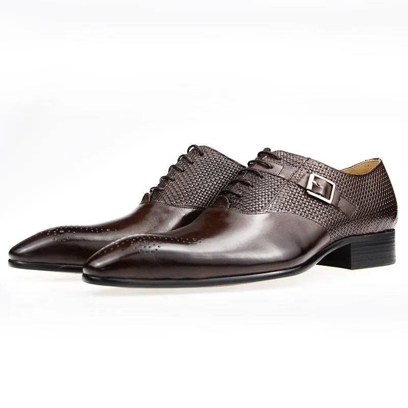 Luxury Men's Business Genuine Leather  Oxfords Style Lace-up Pointed Toe Dress Shoes