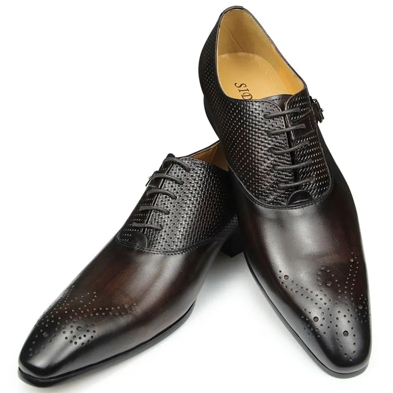 Luxury Men's Business Genuine Leather  Oxfords Style Lace-up Pointed Toe Dress Shoes