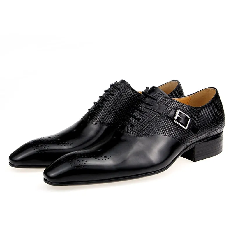 Luxury Men's Business Genuine Leather  Oxfords Style Lace-up Pointed Toe Dress Shoes