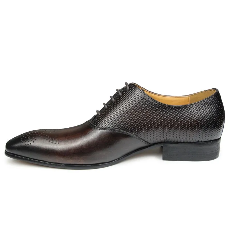 Luxury Men's Business Genuine Leather  Oxfords Style Lace-up Pointed Toe Dress Shoes