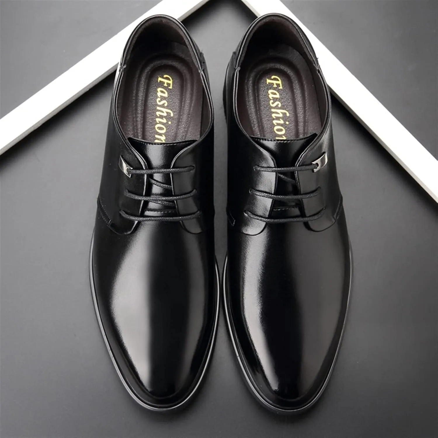 Men's Height Increasing Elevator Shoes -2.4 Inches Taller Formal Dress Shoes Genuine Leather Pointed Toe Block Heel Solid Color Formal Men
