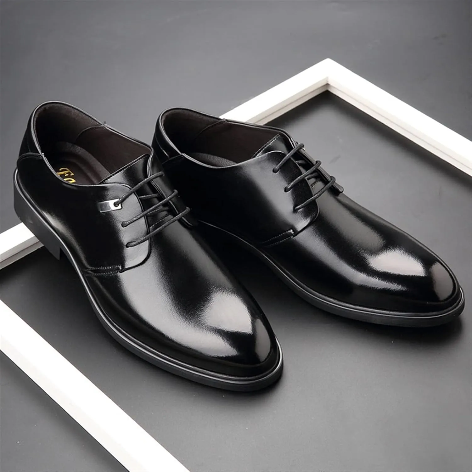 Men's Height Increasing Elevator Shoes -2.4 Inches Taller Formal Dress Shoes Genuine Leather Pointed Toe Block Heel Solid Color Formal Men