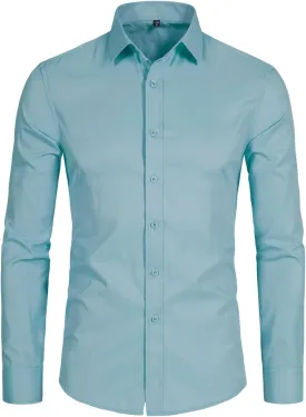 Men's Long Sleeve Button Up Shirts Solid Slim Fit Casual Business Formal Dress Shirt