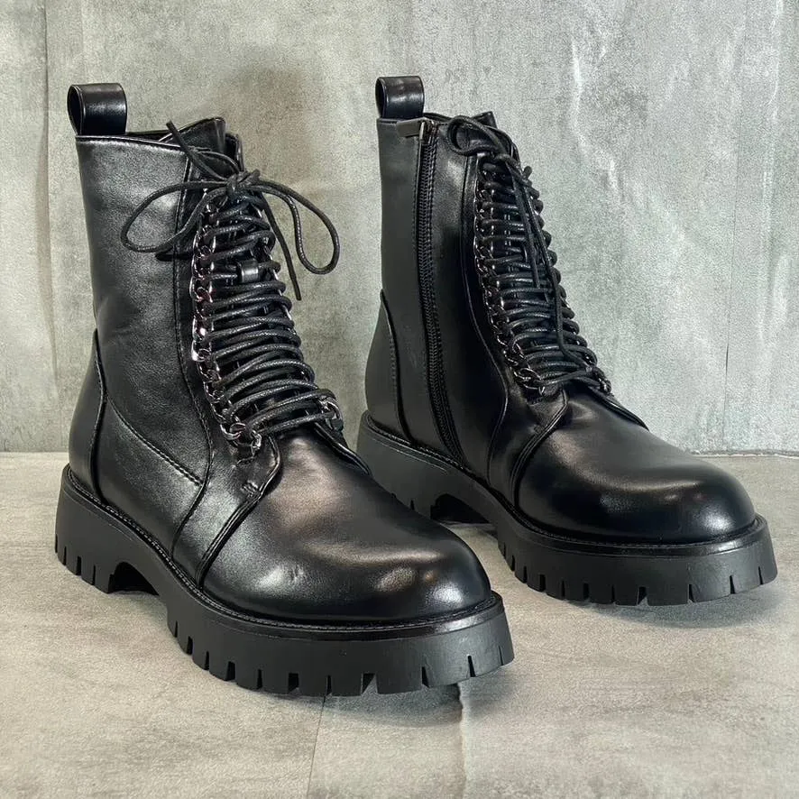 OLIVIA MILLER Women's Black Elizabeth Chain Lace-Up Combat Boots SZ 8.5