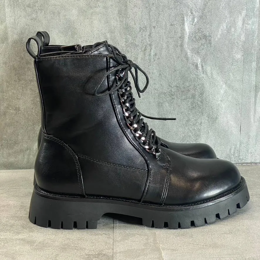 OLIVIA MILLER Women's Black Elizabeth Chain Lace-Up Combat Boots SZ 8.5