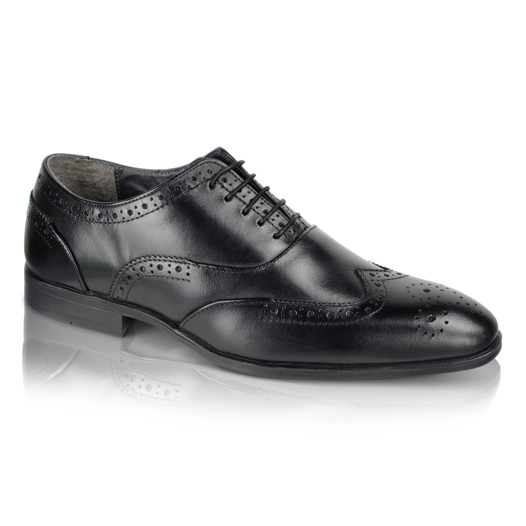 Oxford Leather Brogue Oxfords Shoe - Black