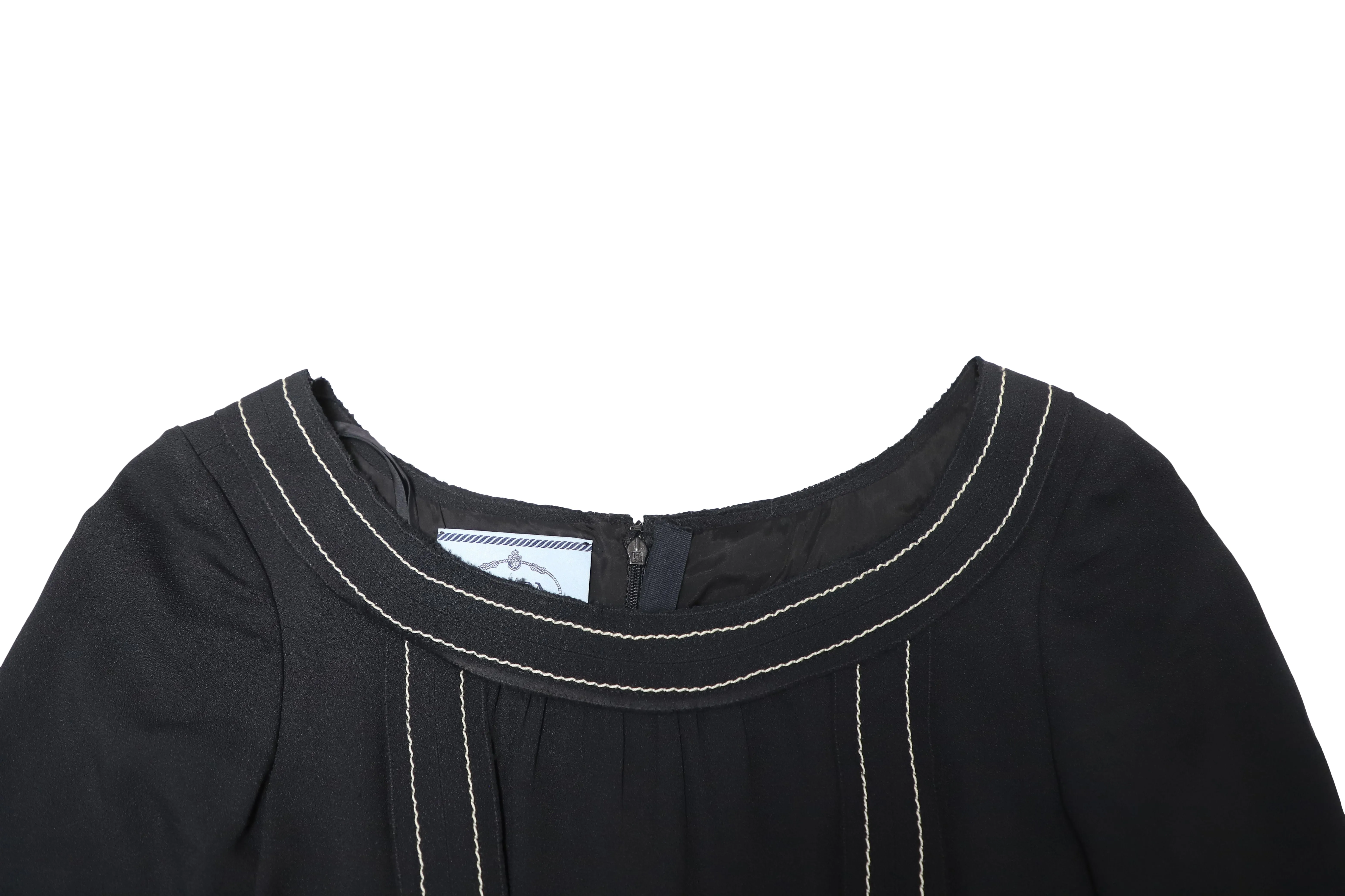 Prada Contrast Stitch Midi Dress in Black Silk