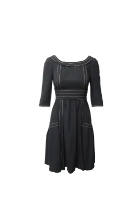Prada Contrast Stitch Midi Dress in Black Silk