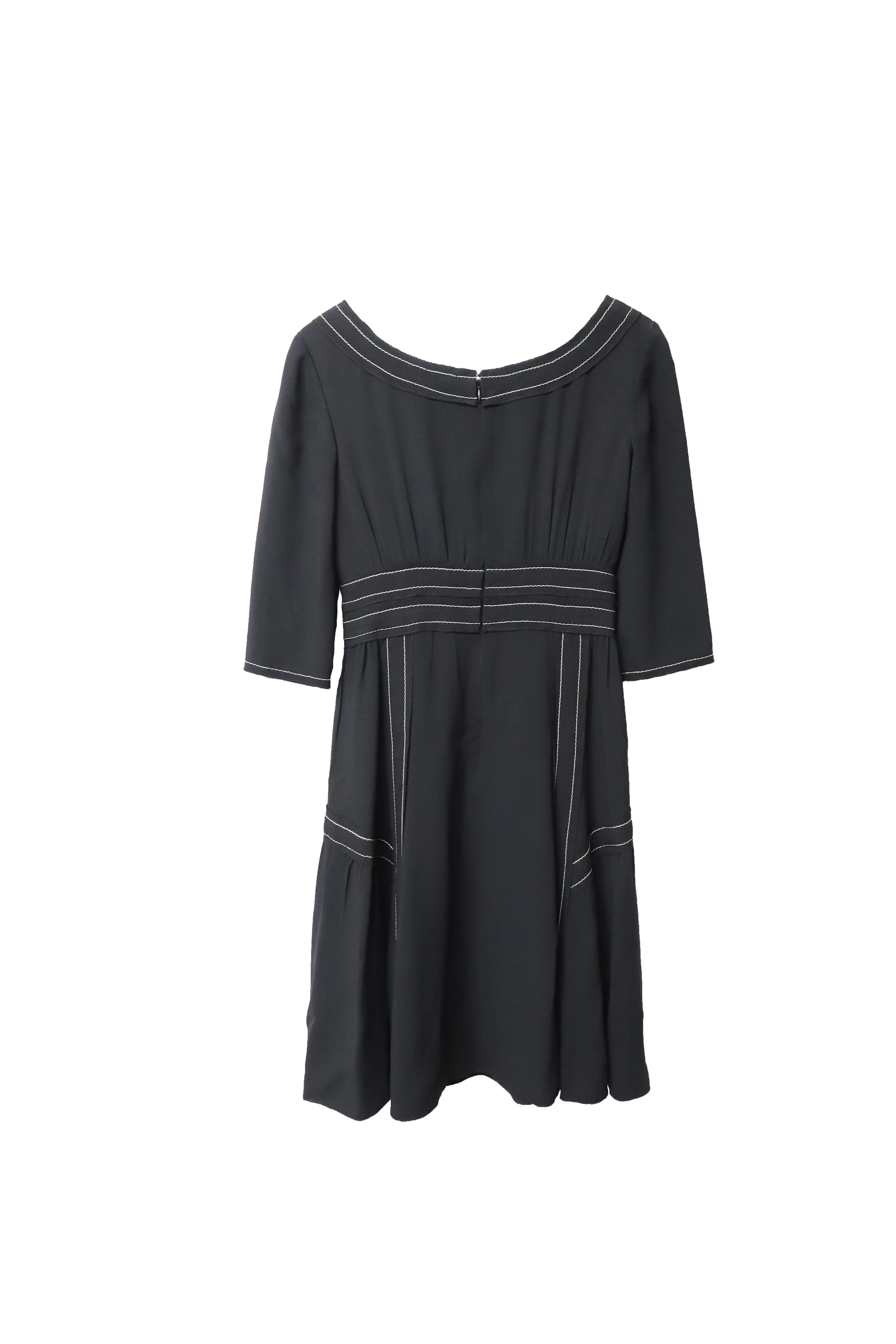 Prada Contrast Stitch Midi Dress in Black Silk
