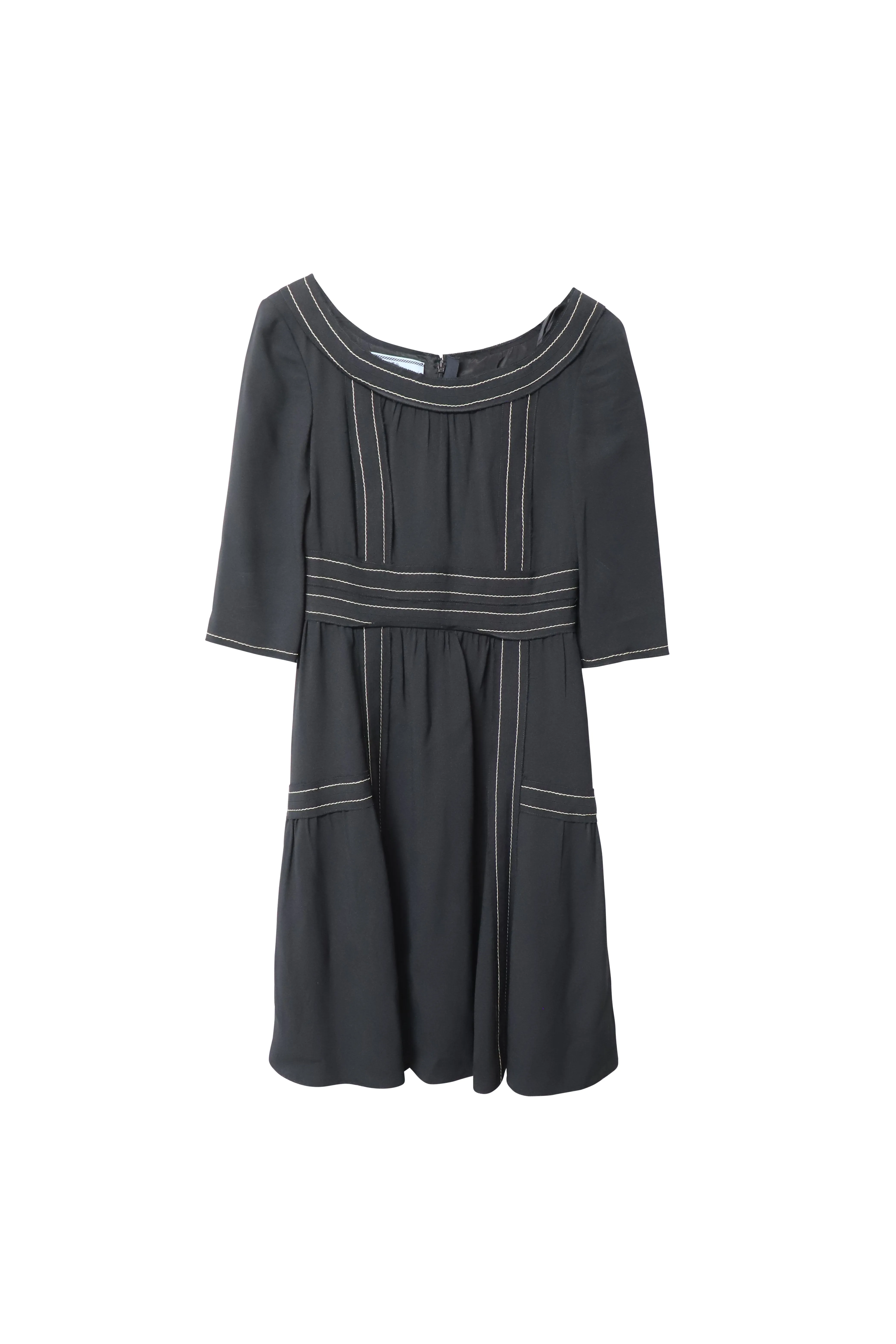 Prada Contrast Stitch Midi Dress in Black Silk