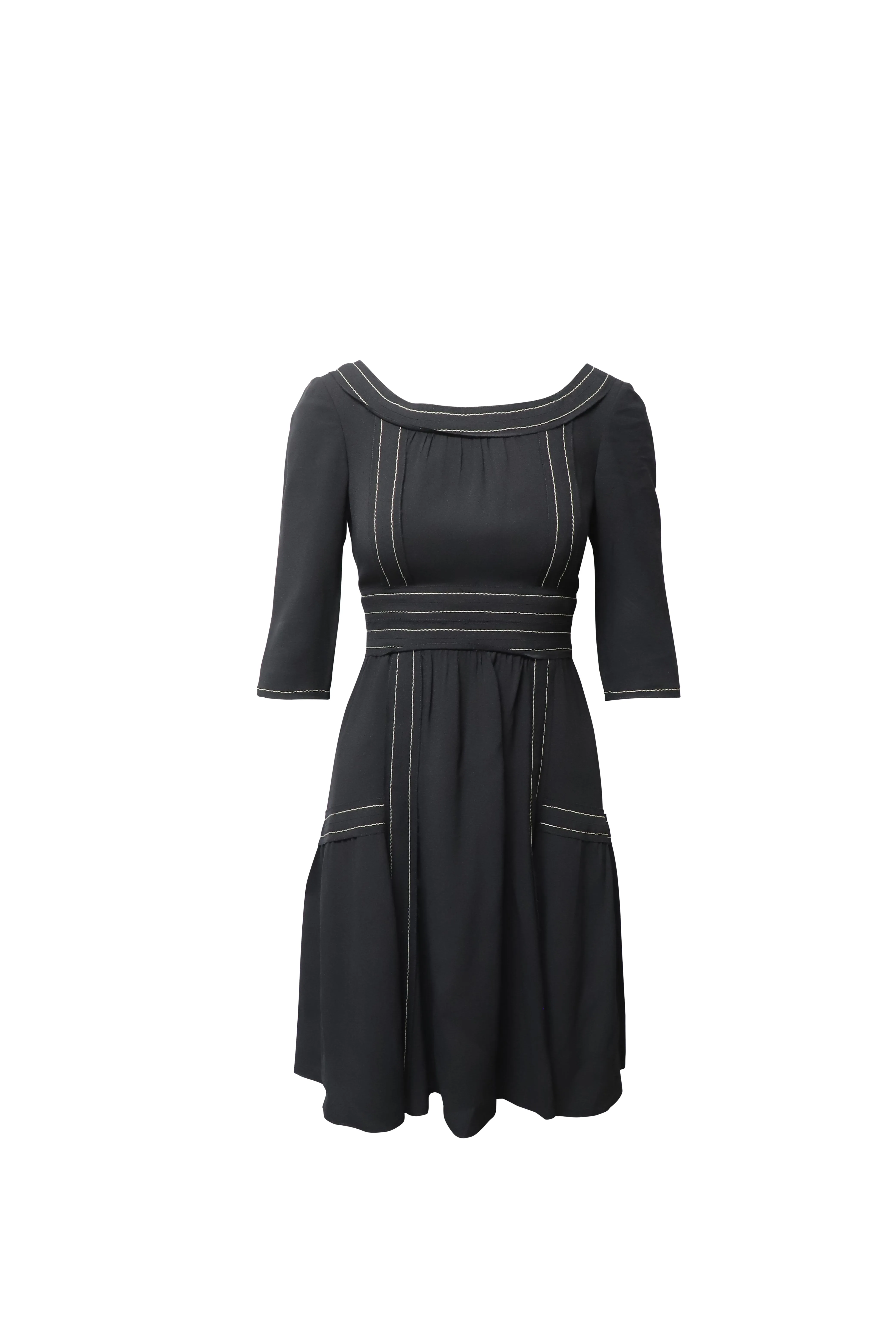 Prada Contrast Stitch Midi Dress in Black Silk