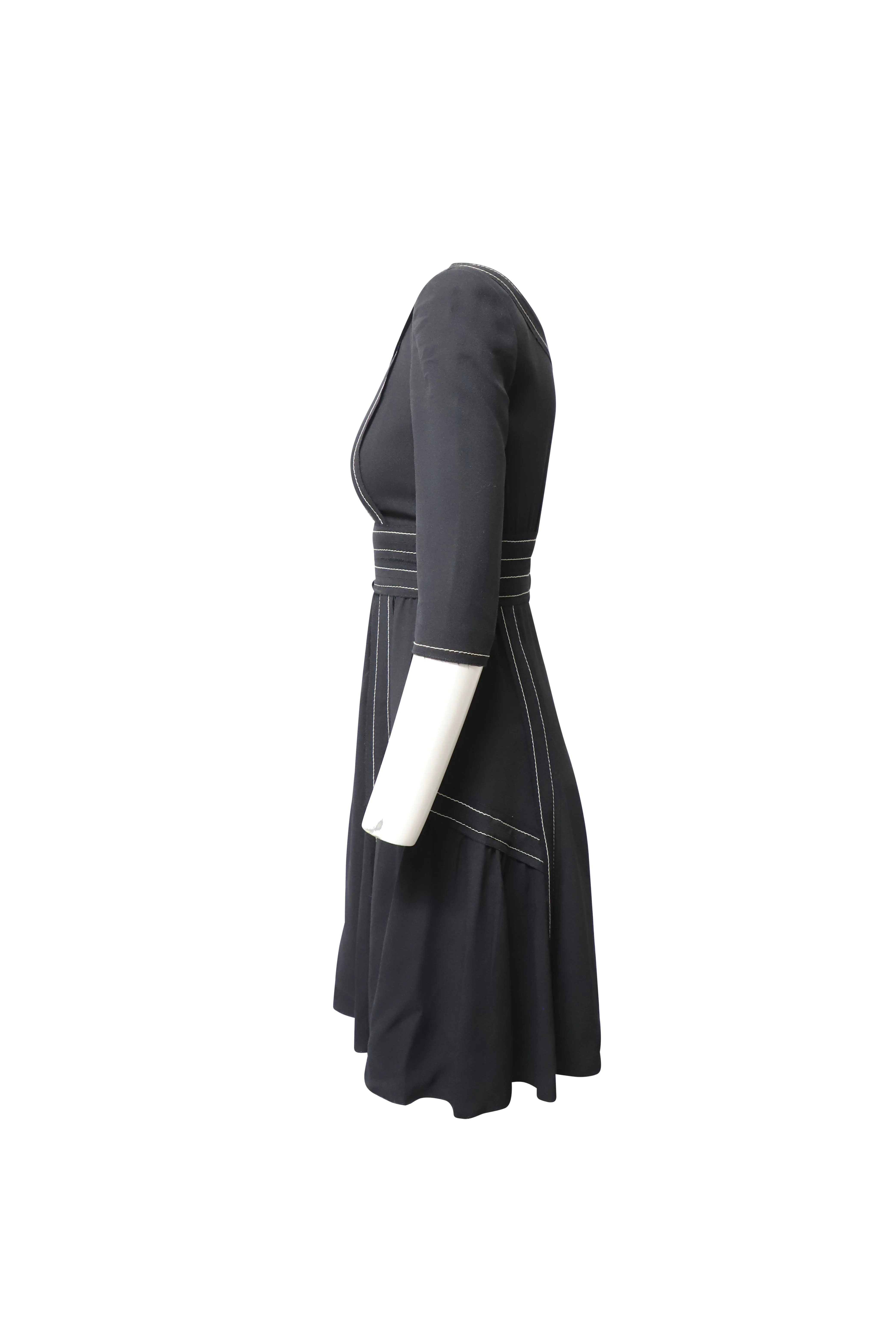 Prada Contrast Stitch Midi Dress in Black Silk