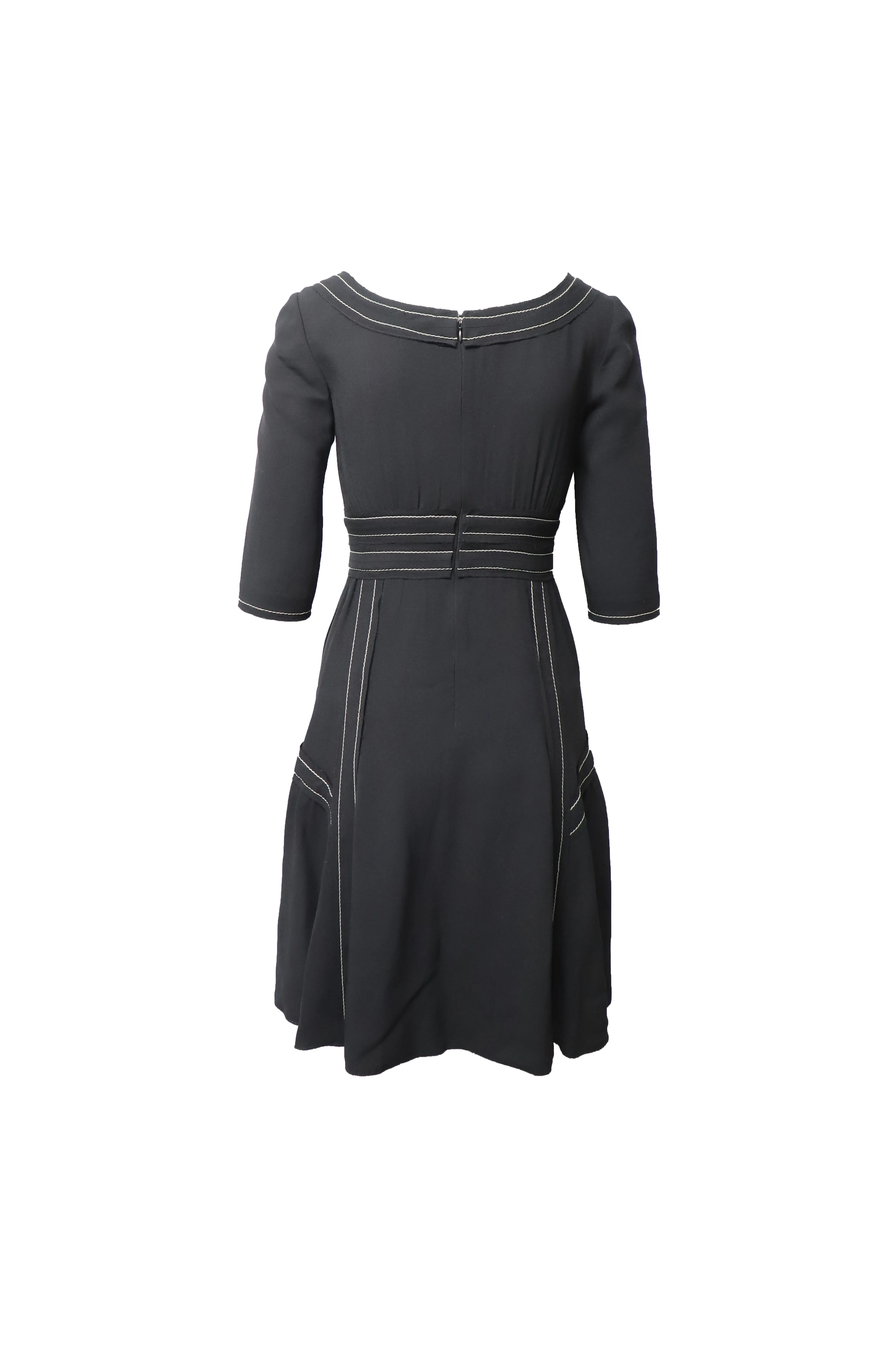 Prada Contrast Stitch Midi Dress in Black Silk