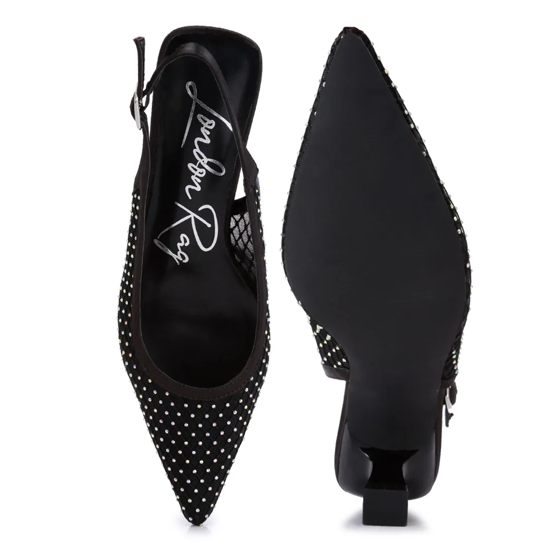 Rhinestone Embellished Slingback Mules