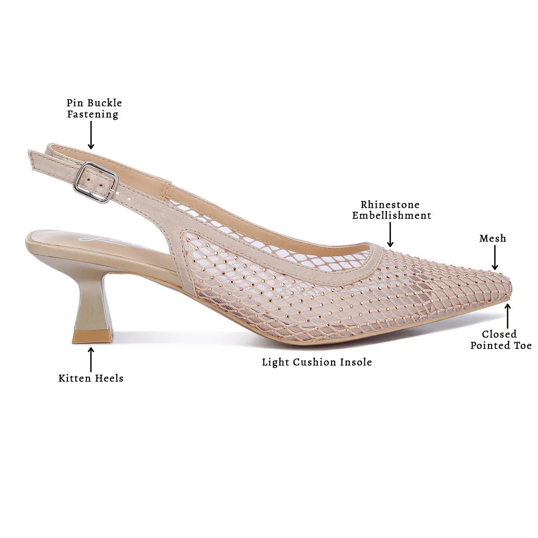 Rhinestone Embellished Slingback Mules
