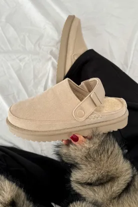 ROSE Suede Ankle Strap Outdoor Slippers - Beige