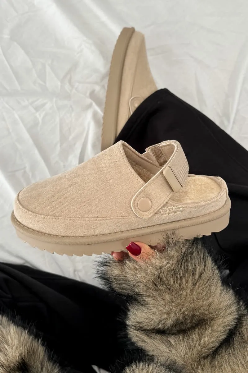ROSE Suede Ankle Strap Outdoor Slippers - Beige