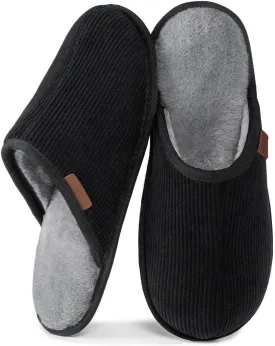VeraCosy Men's Comfy Corduroy Memory Foam Scuff Slippers Soft Faux Fur Lined House Shoes with Anti-Skid Lightweight Sole