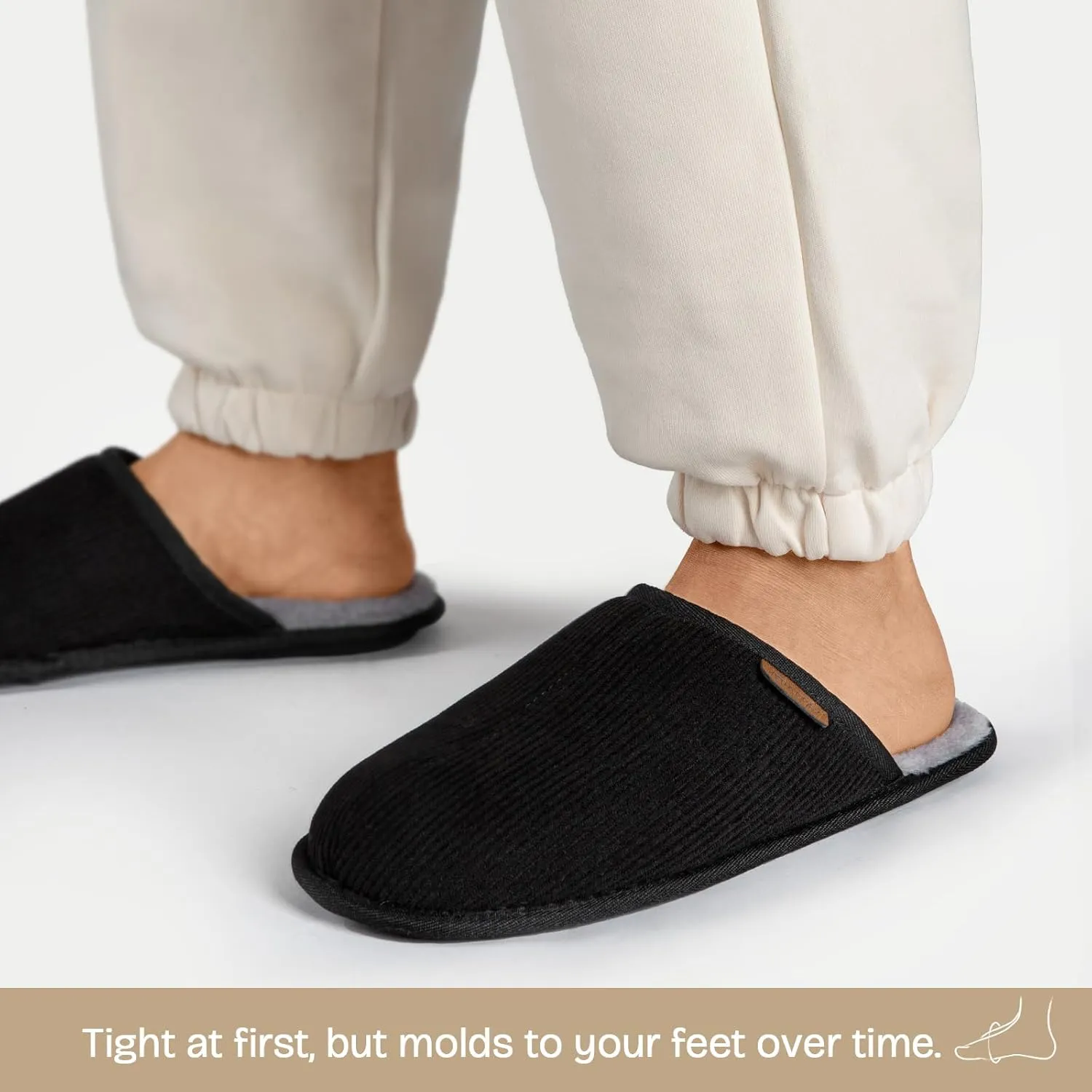 VeraCosy Men's Comfy Corduroy Memory Foam Scuff Slippers Soft Faux Fur Lined House Shoes with Anti-Skid Lightweight Sole