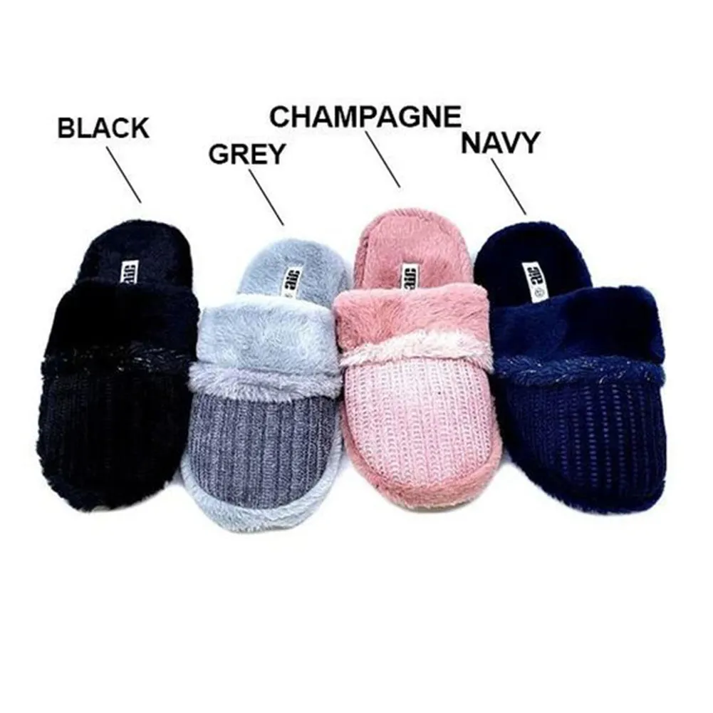 Women Slipper Faux Fur Knit Design Soft Plush Footbed Comfortable House Shoes